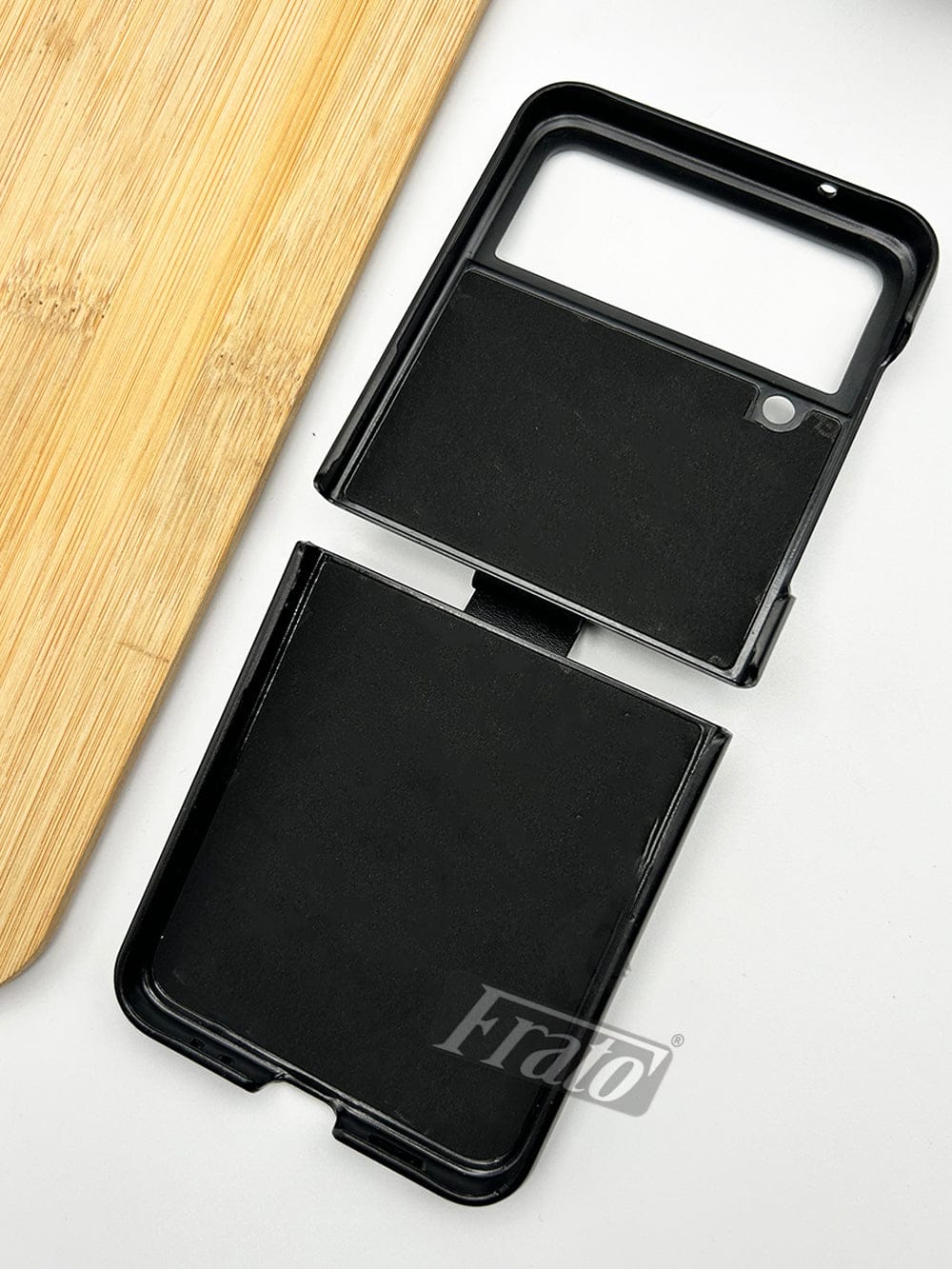 FRATO Flip 4 Collection Samsung Galaxy Z Flip 4 Pu Leather Shockproof Case Cover With Metal Ring Holder (Black)