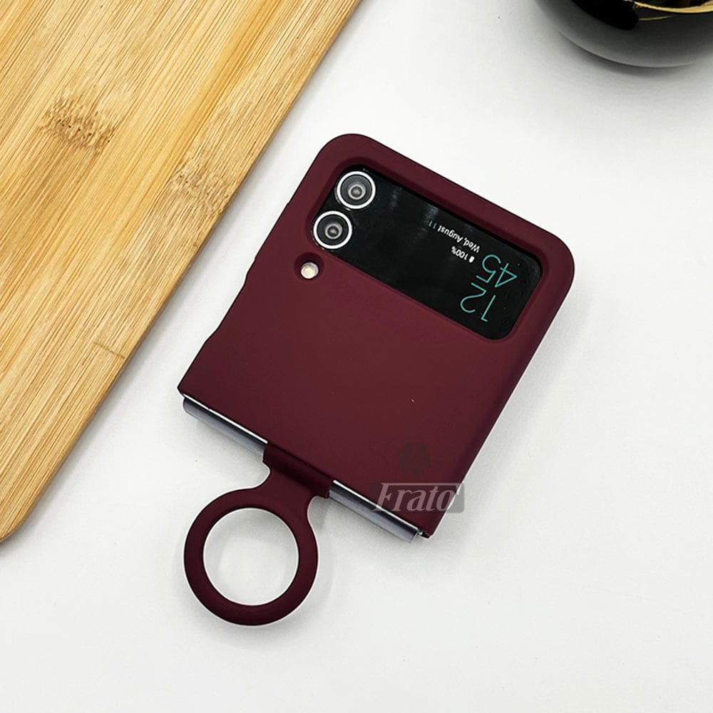 FRATO Flip 4 Collection Samsung Galaxy Z Flip 4 Soft Silicone Case Cover With Ring Holder -Marsala