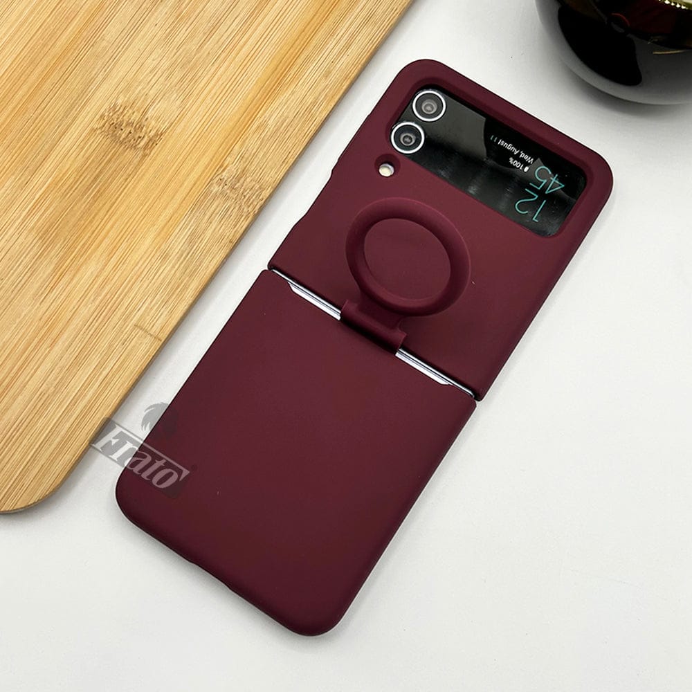FRATO Flip 4 Collection Samsung Galaxy Z Flip 4 Soft Silicone Case Cover With Ring Holder -Marsala