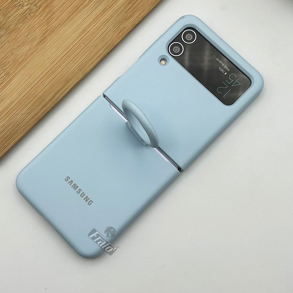 FRATO Flip 4 Collection Sky Blue Samsung Galaxy Z Flip 4 Liquid Hard-shell Silicone Case Cover with Ring Holder