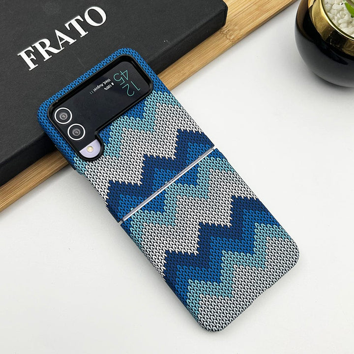 FRATO Flip 4 Collection Woolen Blue Samsung Galaxy Z Flip 4 Woolen Texture Pattern Case Cover