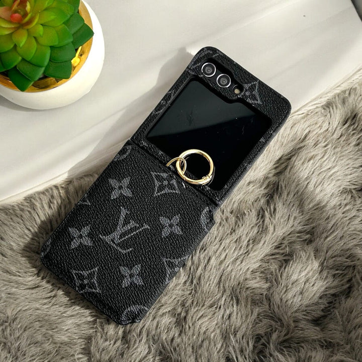 FRATO Flip 5 Collection Black Design Samsung Galaxy Z Flip 5 Luxury Brand Leather Card Holder Case Cover