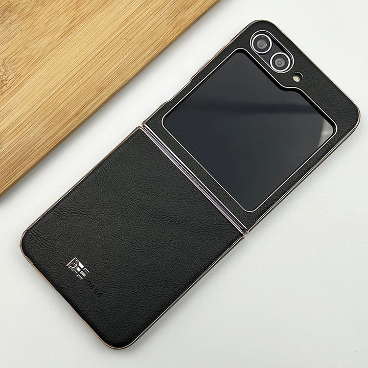 FRATO Flip 5 Collection Black Samsung Galaxy Z  Flip 5 Chrome Plating Pu Leather Texture Case Cover