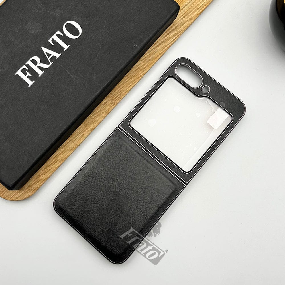 FRATO Flip 5 Collection Black Samsung Galaxy Z Flip 5 PU Leather Chrome Plated Case Cover