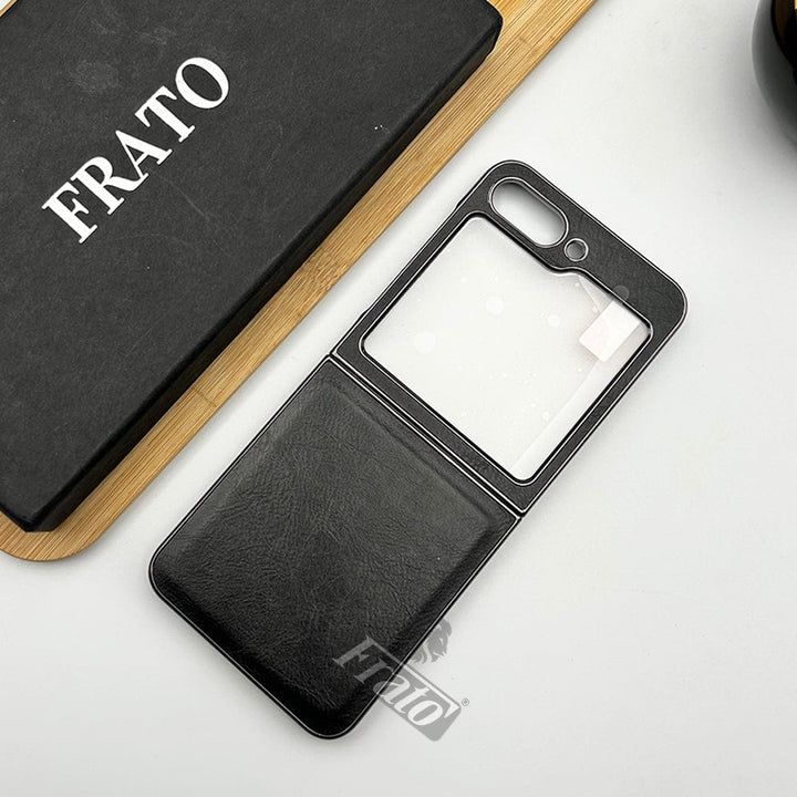 FRATO Flip 5 Collection Black Samsung Galaxy Z Flip 5 PU Leather Chrome Plated Case Cover