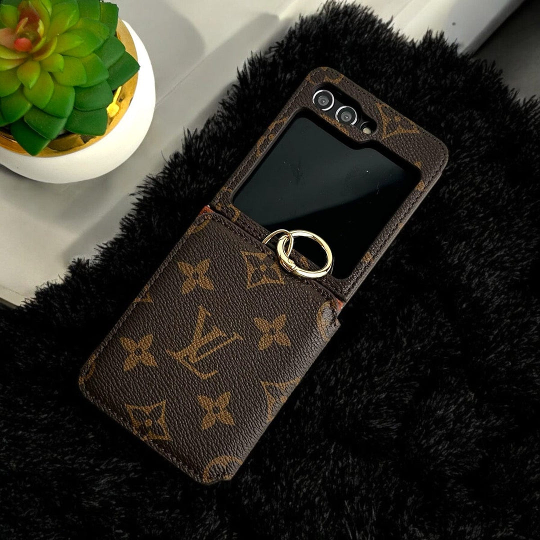 FRATO Flip 5 Collection Brown Design Samsung Galaxy Z Flip 5 Luxury Brand Leather Card Holder Case Cover