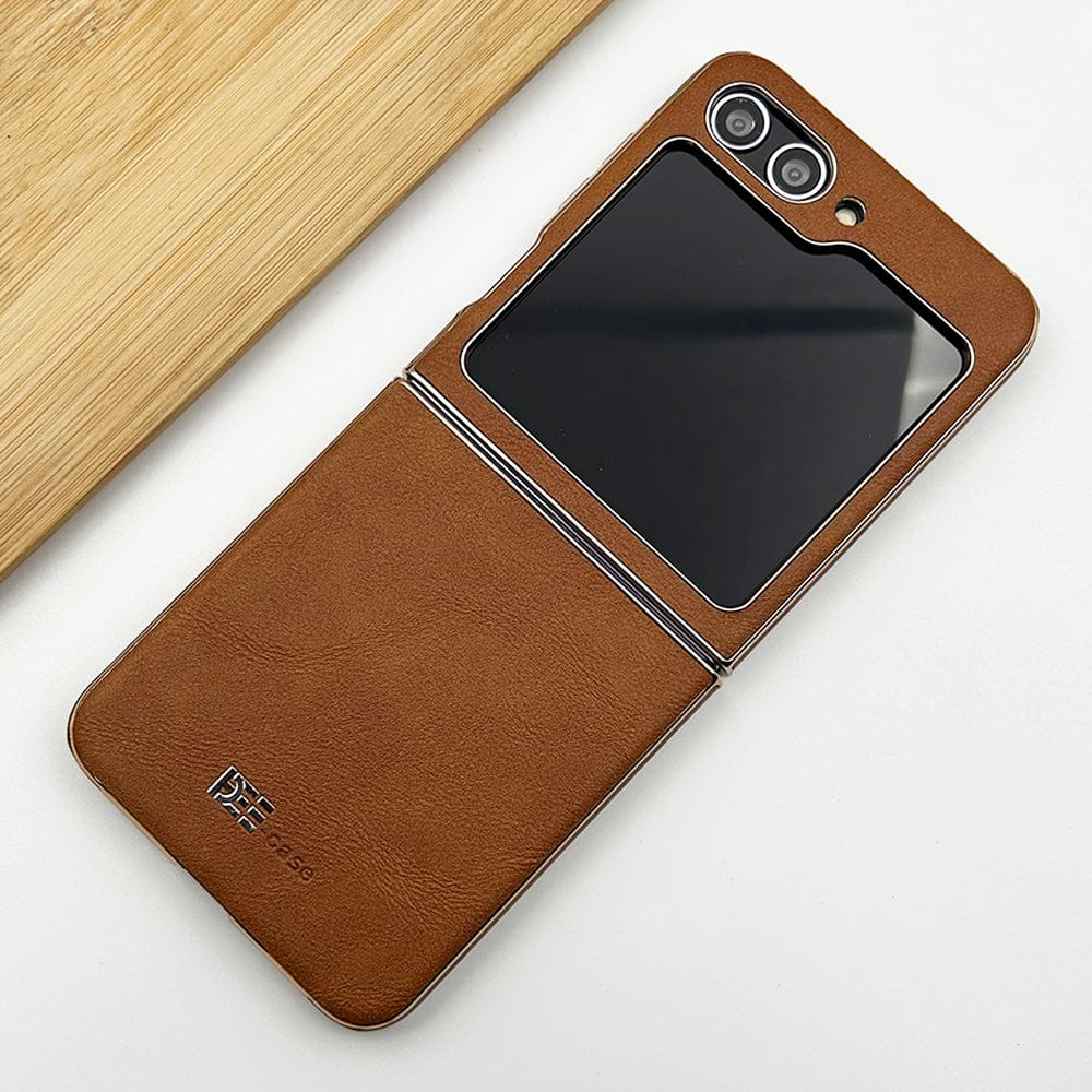 FRATO Flip 5 Collection Brown Samsung Galaxy Z  Flip 5 Chrome Plating Pu Leather Texture Case Cover