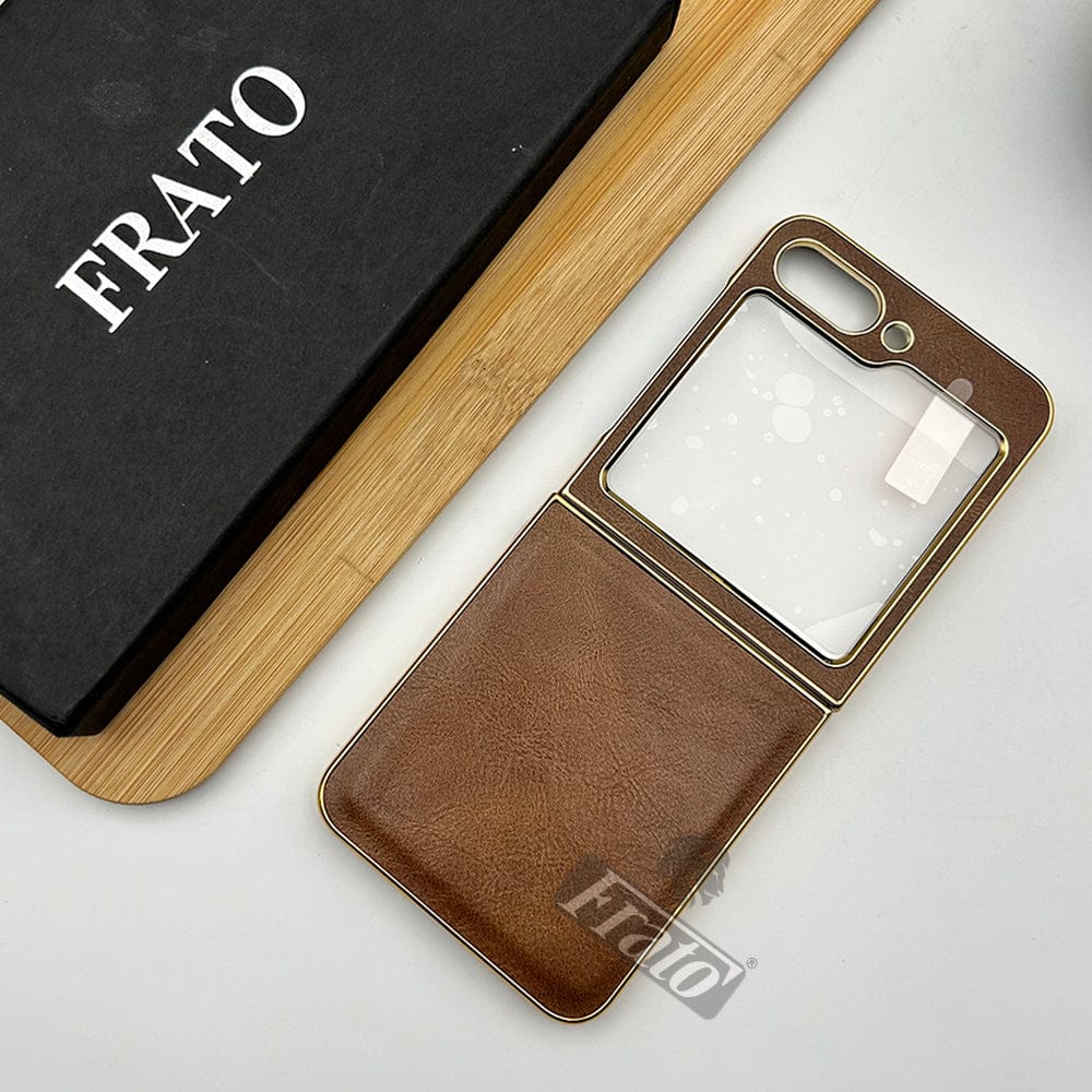 FRATO Flip 5 Collection Brown Samsung Galaxy Z Flip 5 PU Leather Chrome Plated Case Cover