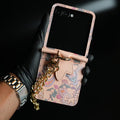 Floral Stitched Leather-Style Case for Galaxy Z Flip 5 | Detachable Chain Strap