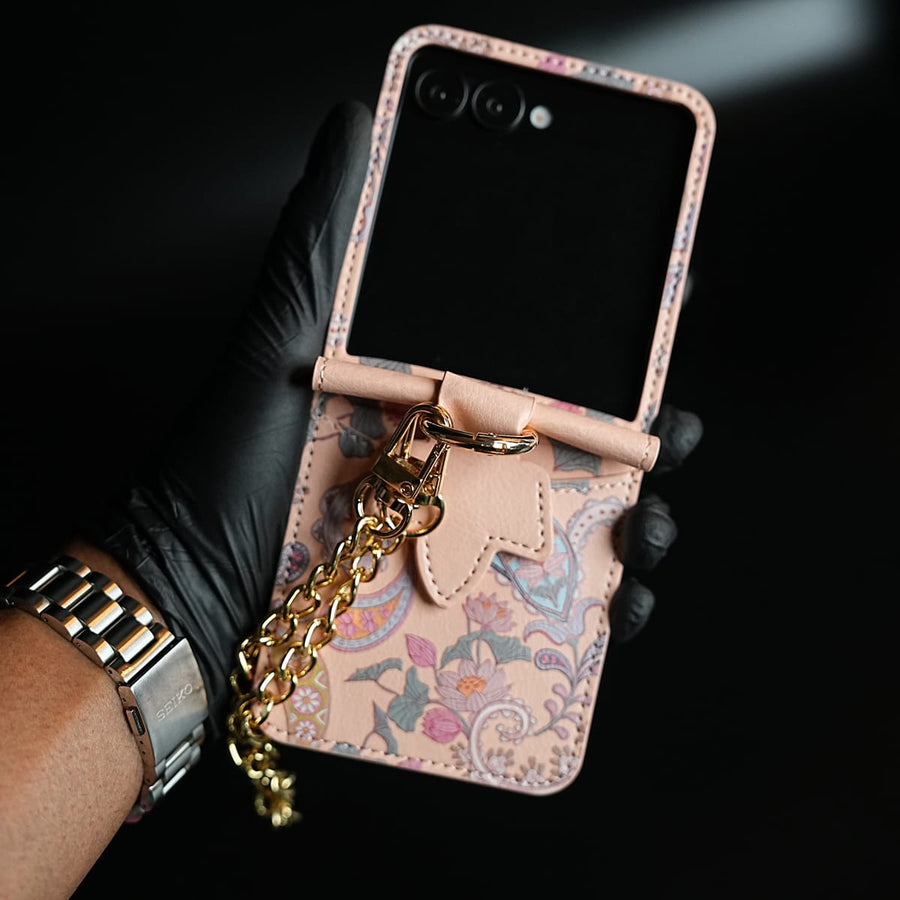 FRATO Flip 5 Collection Floral Stitched Leather-Style Case for Galaxy Z Flip 5 | Detachable Chain Strap