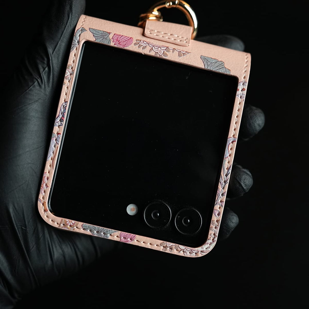 FRATO Flip 5 Collection Floral Stitched Leather-Style Case for Galaxy Z Flip 5 | Detachable Chain Strap