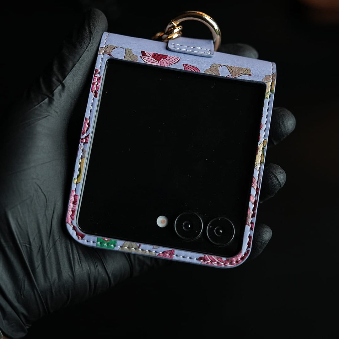 FRATO Flip 5 Collection Floral Stitched Leather-Style Case for Galaxy Z Flip 5 | Detachable Chain Strap
