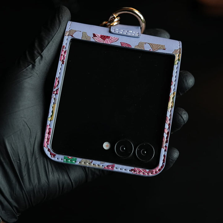 FRATO Flip 5 Collection Floral Stitched Leather-Style Case for Galaxy Z Flip 5 | Detachable Chain Strap