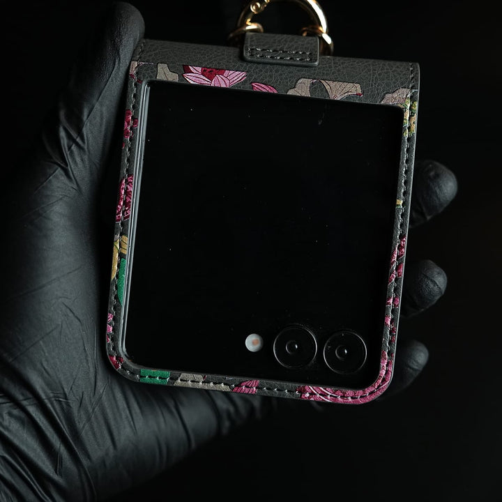 FRATO Flip 5 Collection Floral Stitched Leather-Style Case for Galaxy Z Flip 5 | Detachable Chain Strap