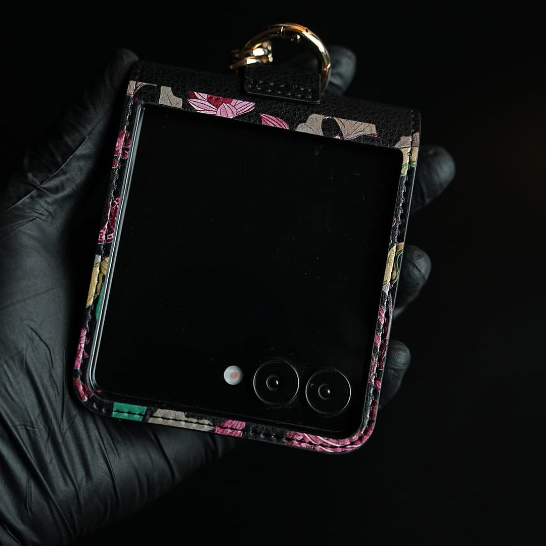 FRATO Flip 5 Collection Floral Stitched Leather-Style Case for Galaxy Z Flip 5 | Detachable Chain Strap