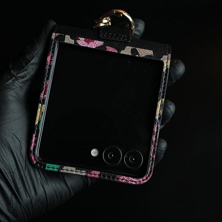 FRATO Flip 5 Collection Floral Stitched Leather-Style Case for Galaxy Z Flip 5 | Detachable Chain Strap