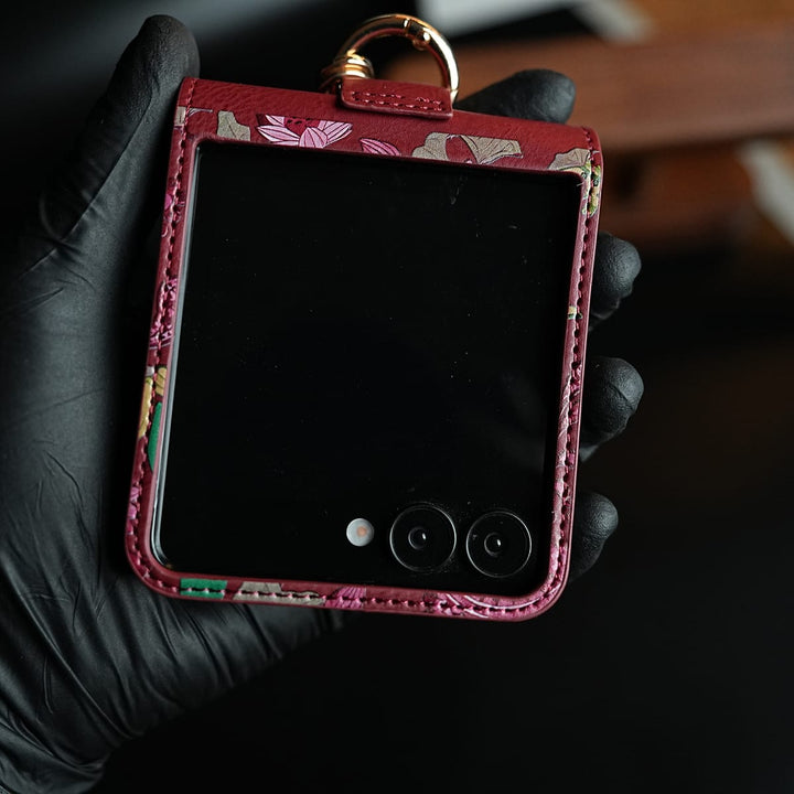 FRATO Flip 5 Collection Floral Stitched Leather-Style Case for Galaxy Z Flip 5 | Detachable Chain Strap