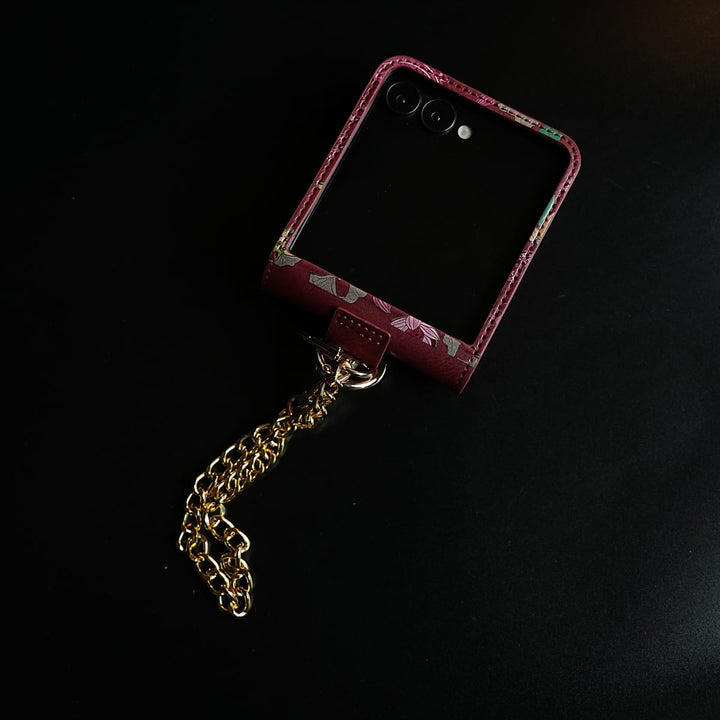 FRATO Flip 5 Collection Floral Stitched Leather-Style Case for Galaxy Z Flip 5 | Detachable Chain Strap