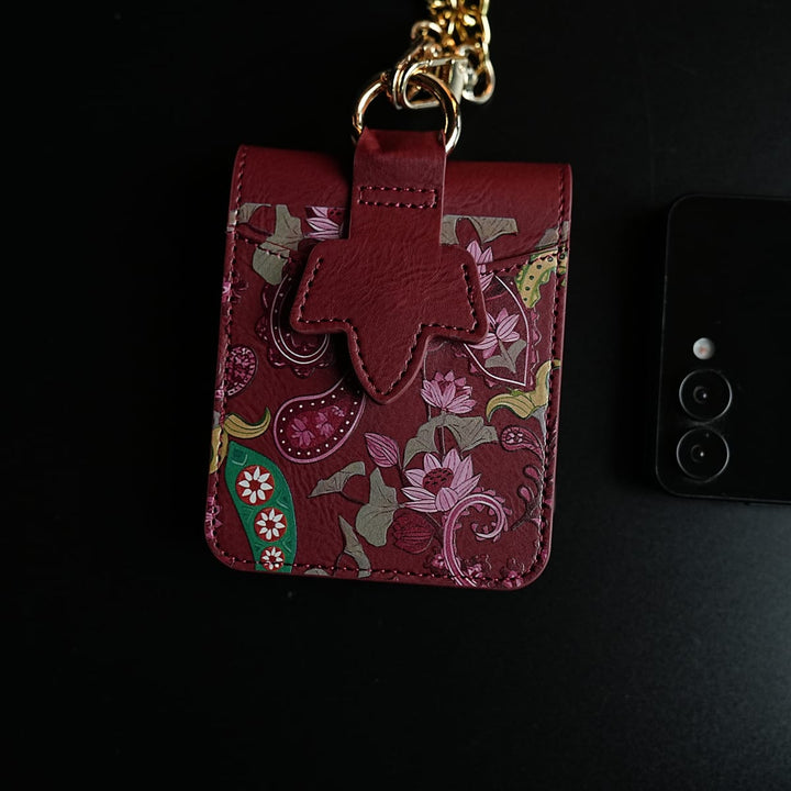 FRATO Flip 5 Collection Floral Stitched Leather-Style Case for Galaxy Z Flip 5 | Detachable Chain Strap