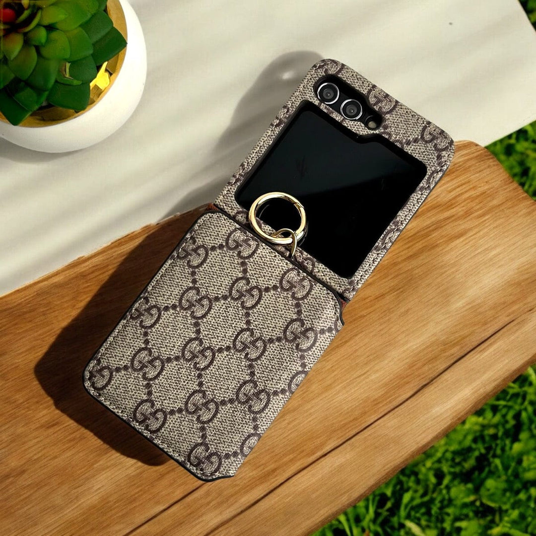 FRATO Flip 5 Collection GG Design Samsung Galaxy Z Flip 5 Luxury Brand Leather Card Holder Case Cover