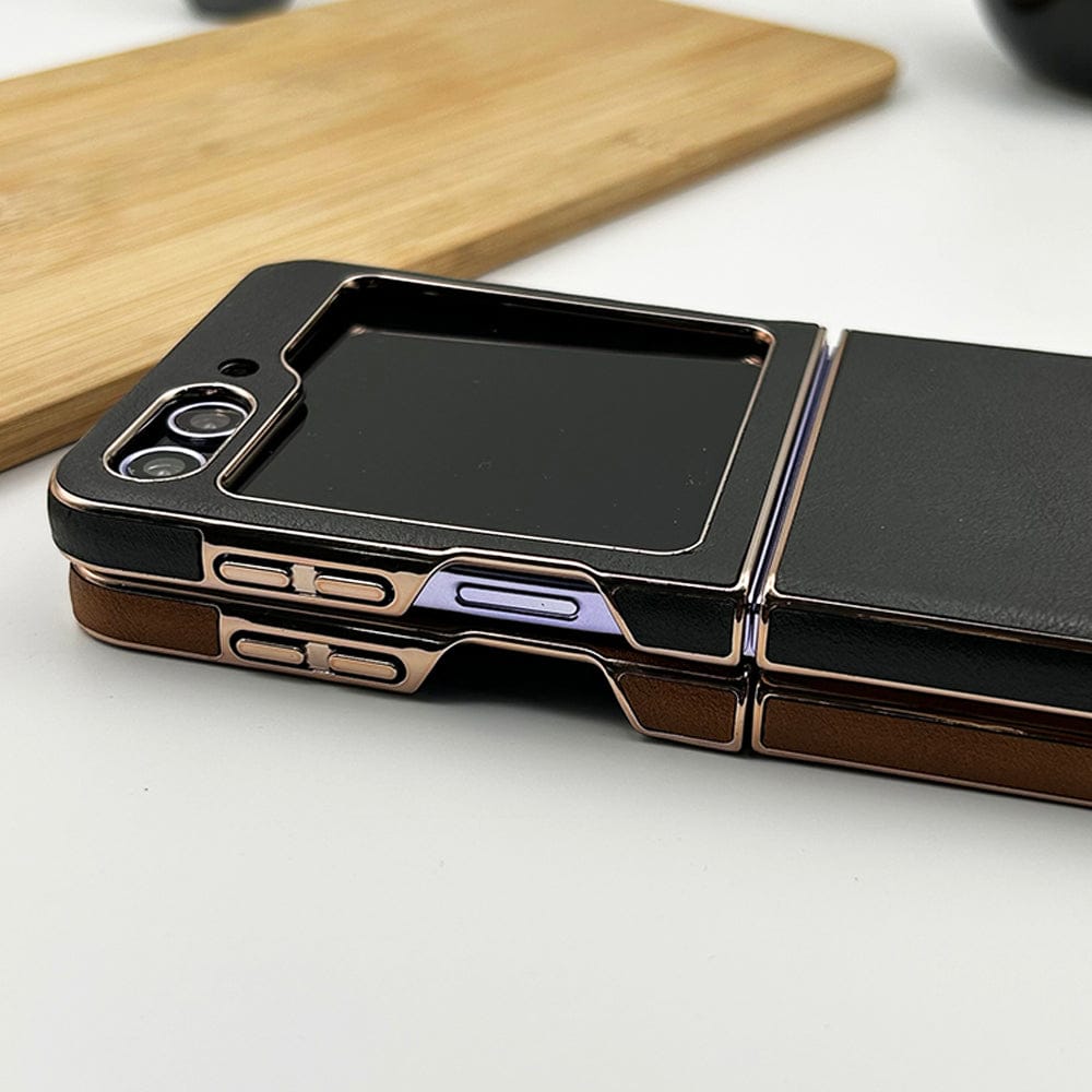 FRATO Flip 5 Collection Samsung Galaxy Z  Flip 5 Chrome Plating Pu Leather Texture Case Cover