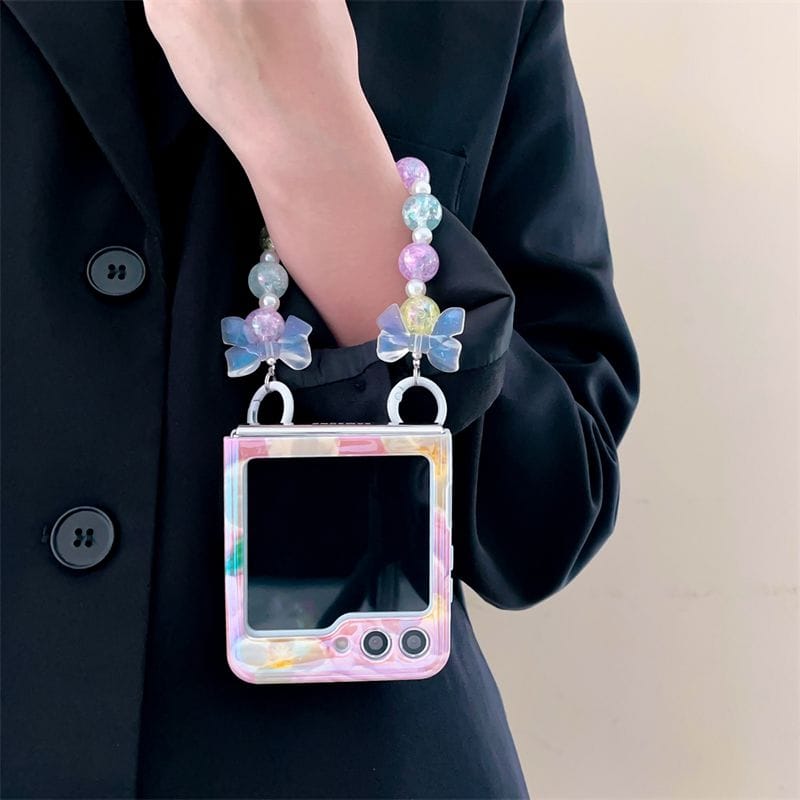 FRATO Flip 5 Collection Samsung Galaxy Z Flip 5 Cute Flower Painting Case Cover With Glossy Bow Bracelet