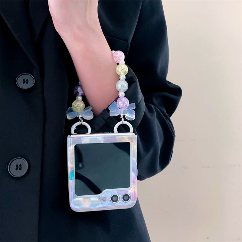 FRATO Flip 5 Collection Samsung Galaxy Z Flip 5 Cute Flower Painting Case Cover With Glossy Bow Bracelet