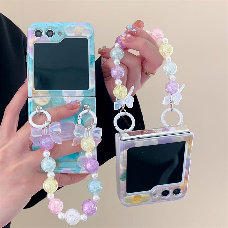 FRATO Flip 5 Collection Samsung Galaxy Z Flip 5 Cute Flower Painting Case Cover With Glossy Bow Bracelet