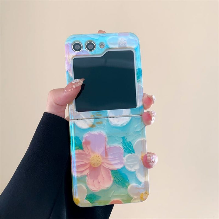 FRATO Flip 5 Collection Samsung Galaxy Z Flip 5 Cute Flower Painting Case Cover With Glossy Bow Bracelet