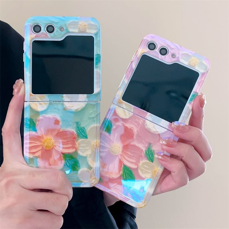 FRATO Flip 5 Collection Samsung Galaxy Z Flip 5 Cute Flower Painting Case Cover With Glossy Bow Bracelet