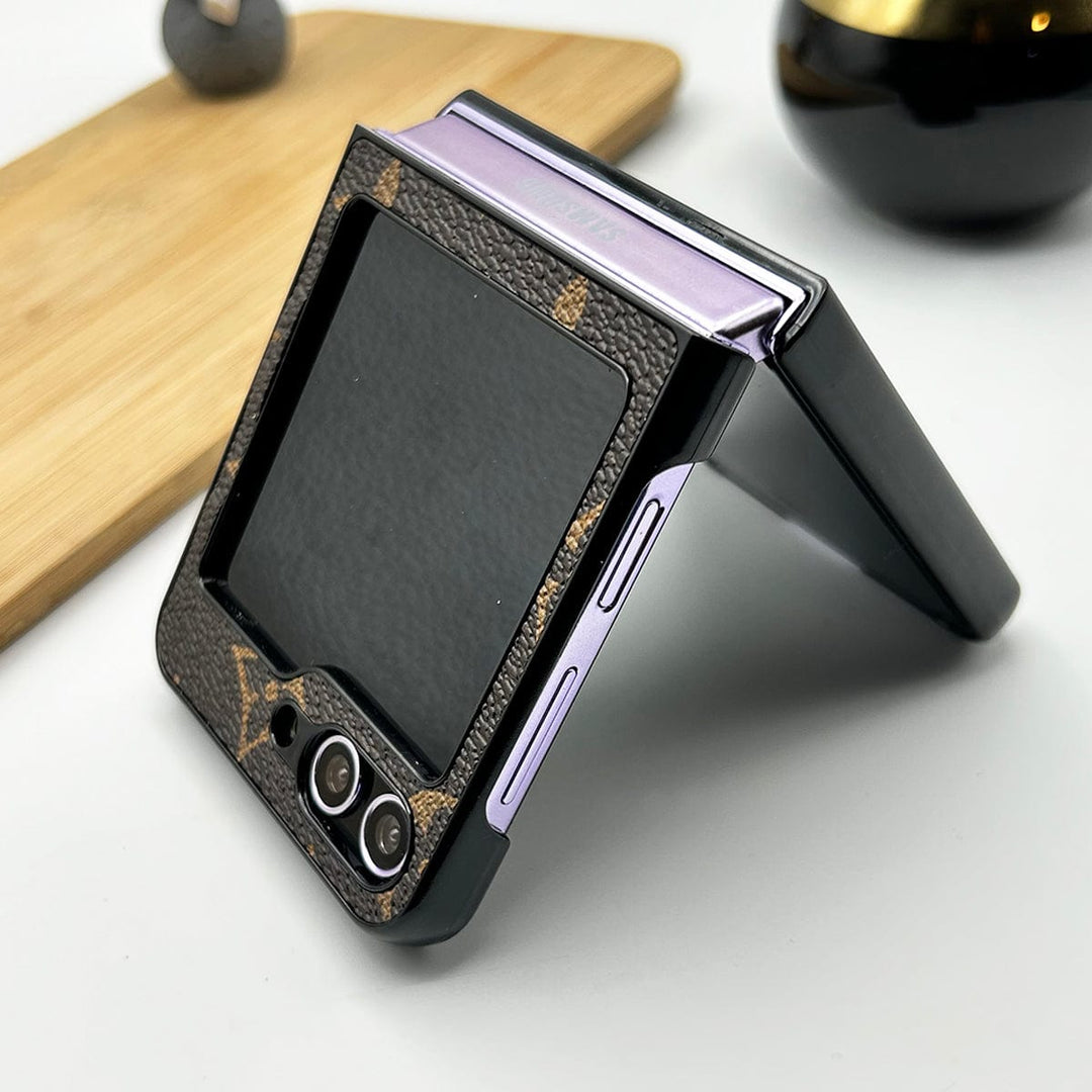 FRATO Flip 5 Collection Samsung Galaxy Z Flip 5 Luxury Brand Leather Case Cover (Brown)