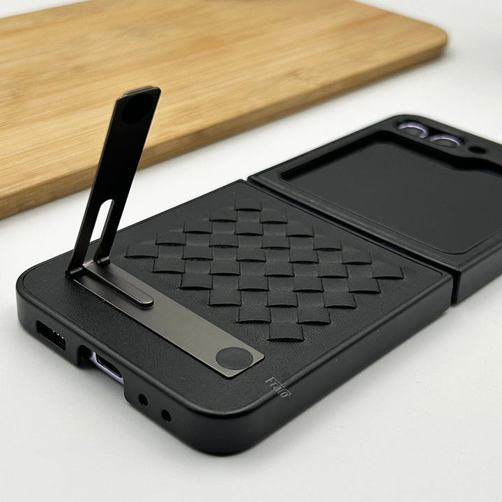 FRATO Flip 5 Collection Samsung Galaxy Z Flip 5 PU Leather Checks Grid Pattern Kickstand Case Cover