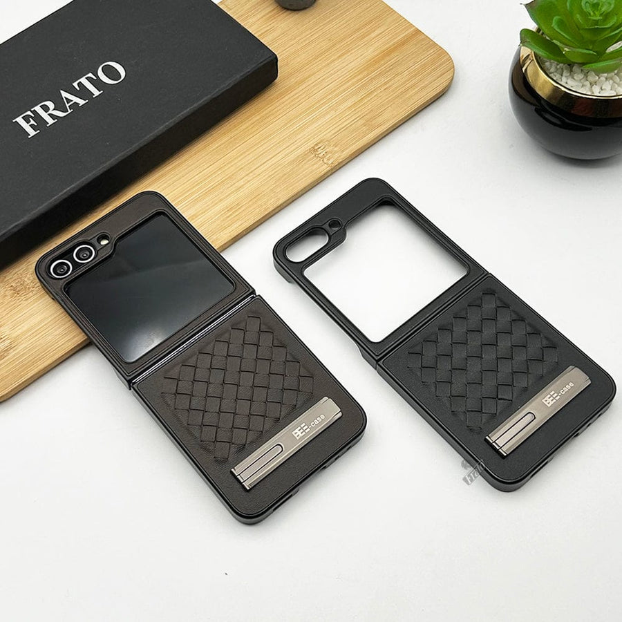 FRATO Flip 5 Collection Samsung Galaxy Z Flip 5 PU Leather Checks Grid Pattern Kickstand Case Cover