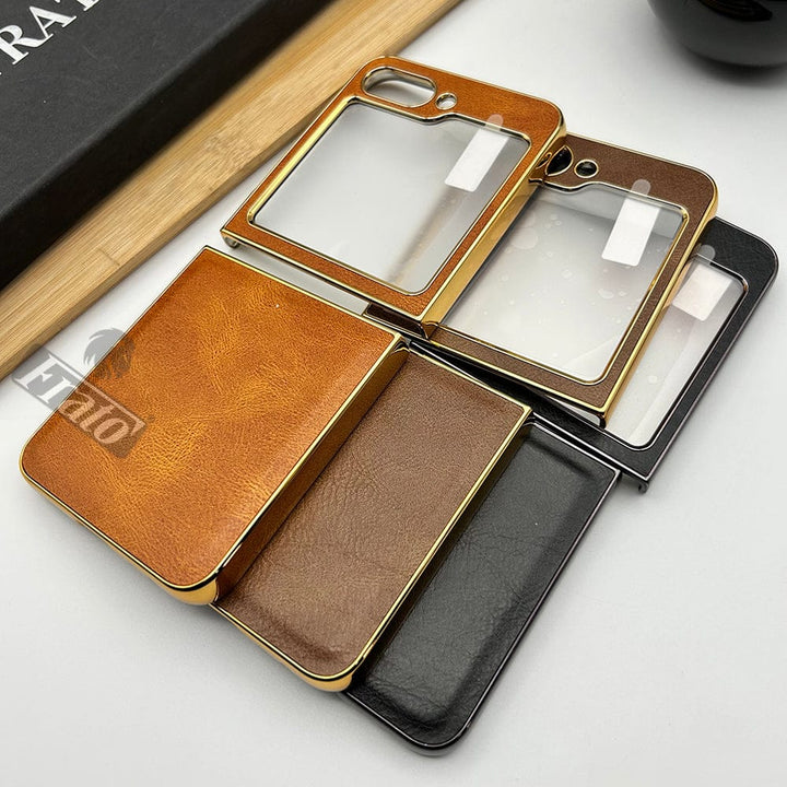 FRATO Flip 5 Collection Samsung Galaxy Z Flip 5 PU Leather Chrome Plated Case Cover