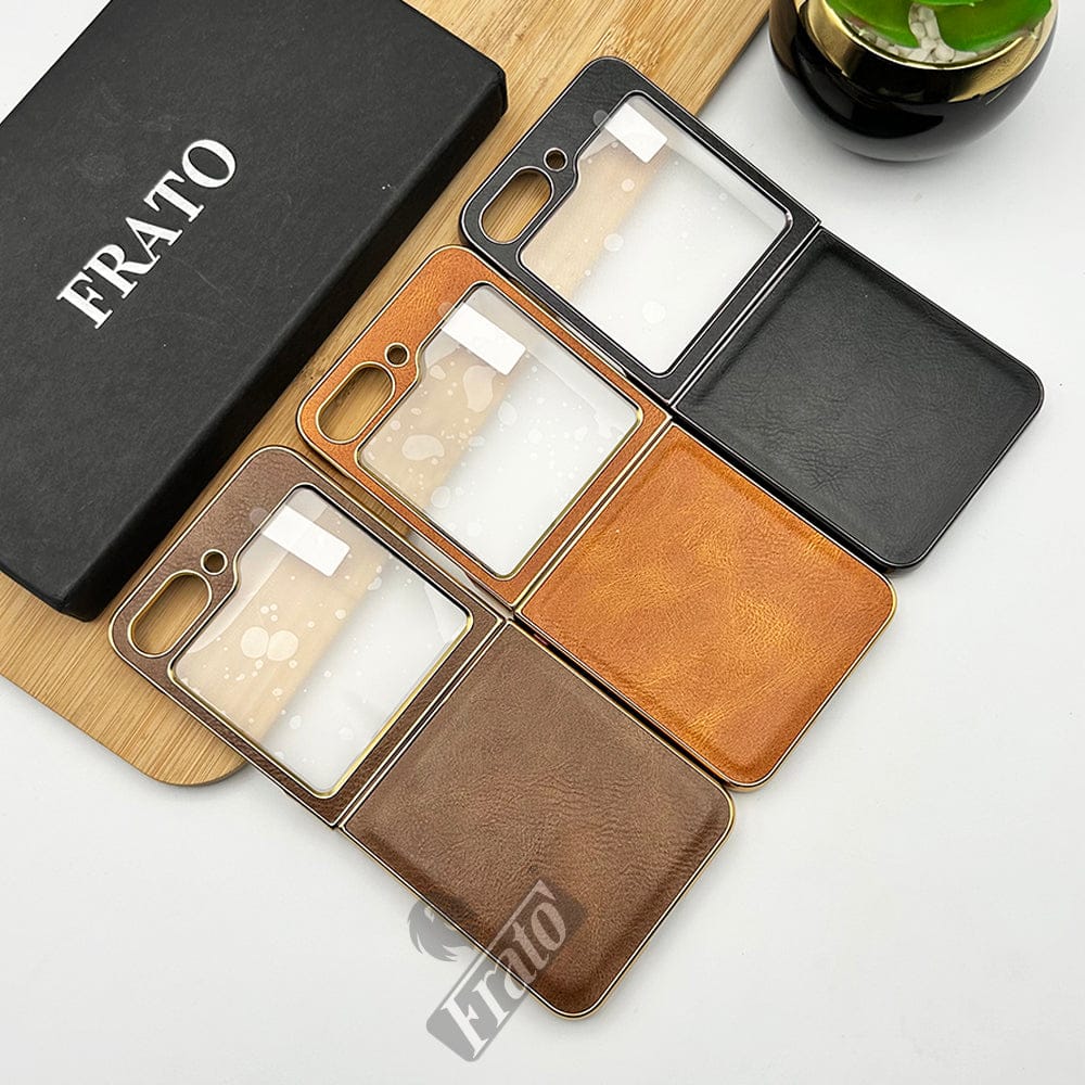 FRATO Flip 5 Collection Samsung Galaxy Z Flip 5 PU Leather Chrome Plated Case Cover
