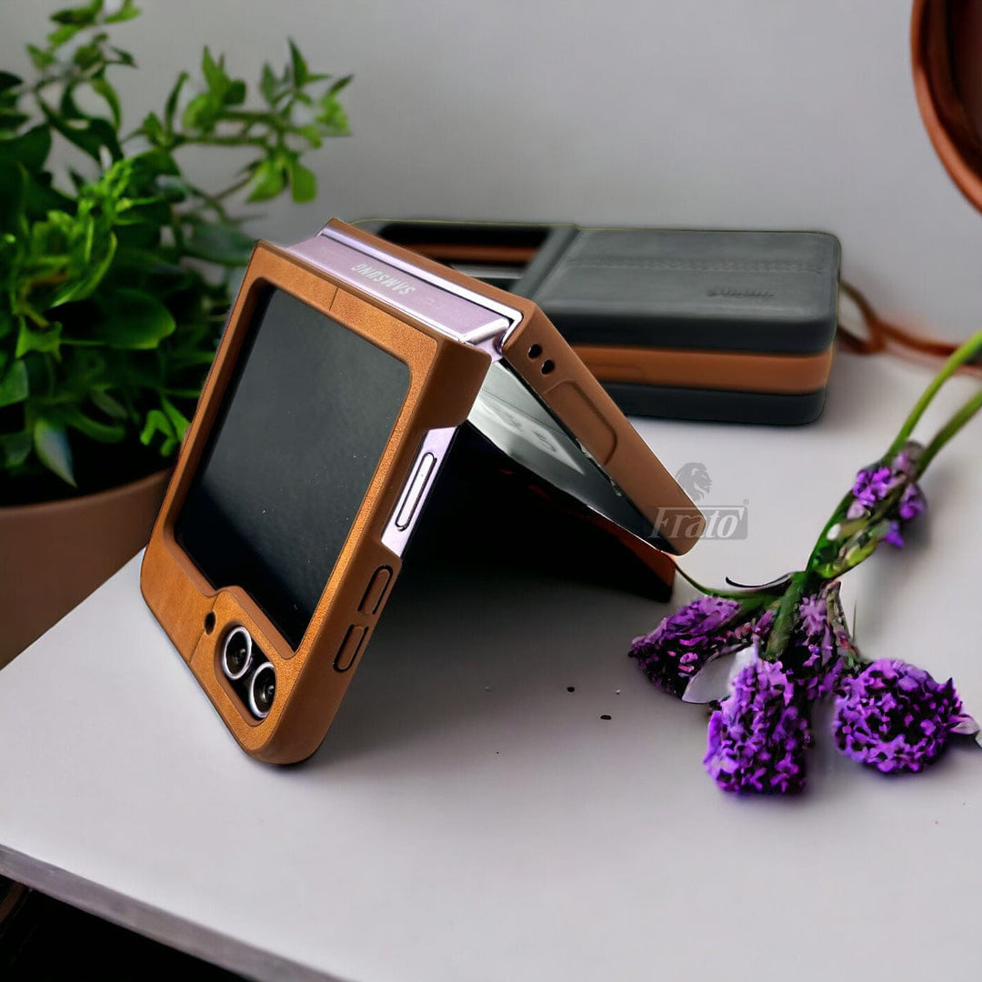 FRATO Flip 5 Collection Samsung Galaxy Z Flip 5 PU Leather Stitched Case With Inside Velvet Cover