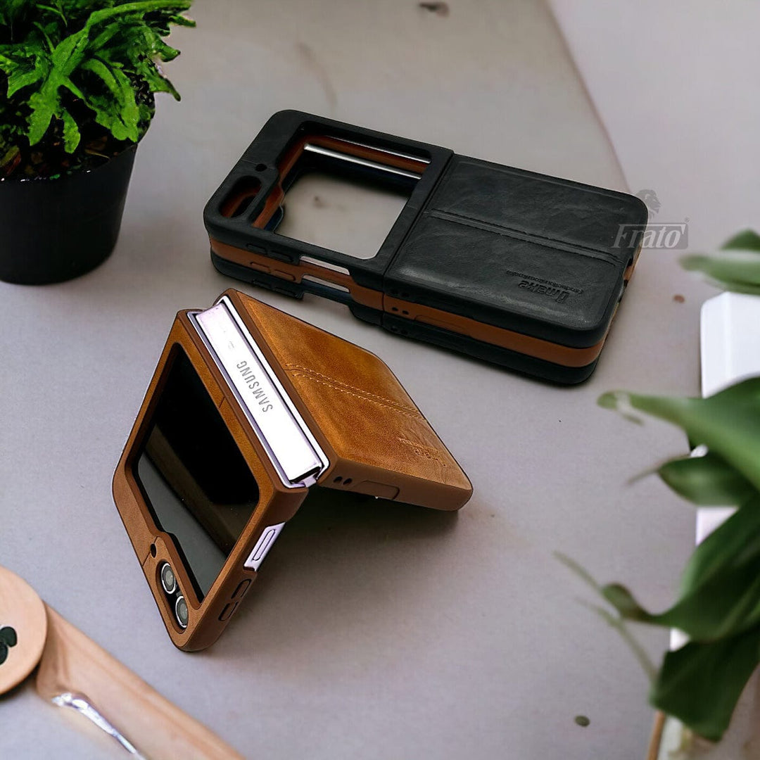 FRATO Flip 5 Collection Samsung Galaxy Z Flip 5 PU Leather Stitched Case With Inside Velvet Cover