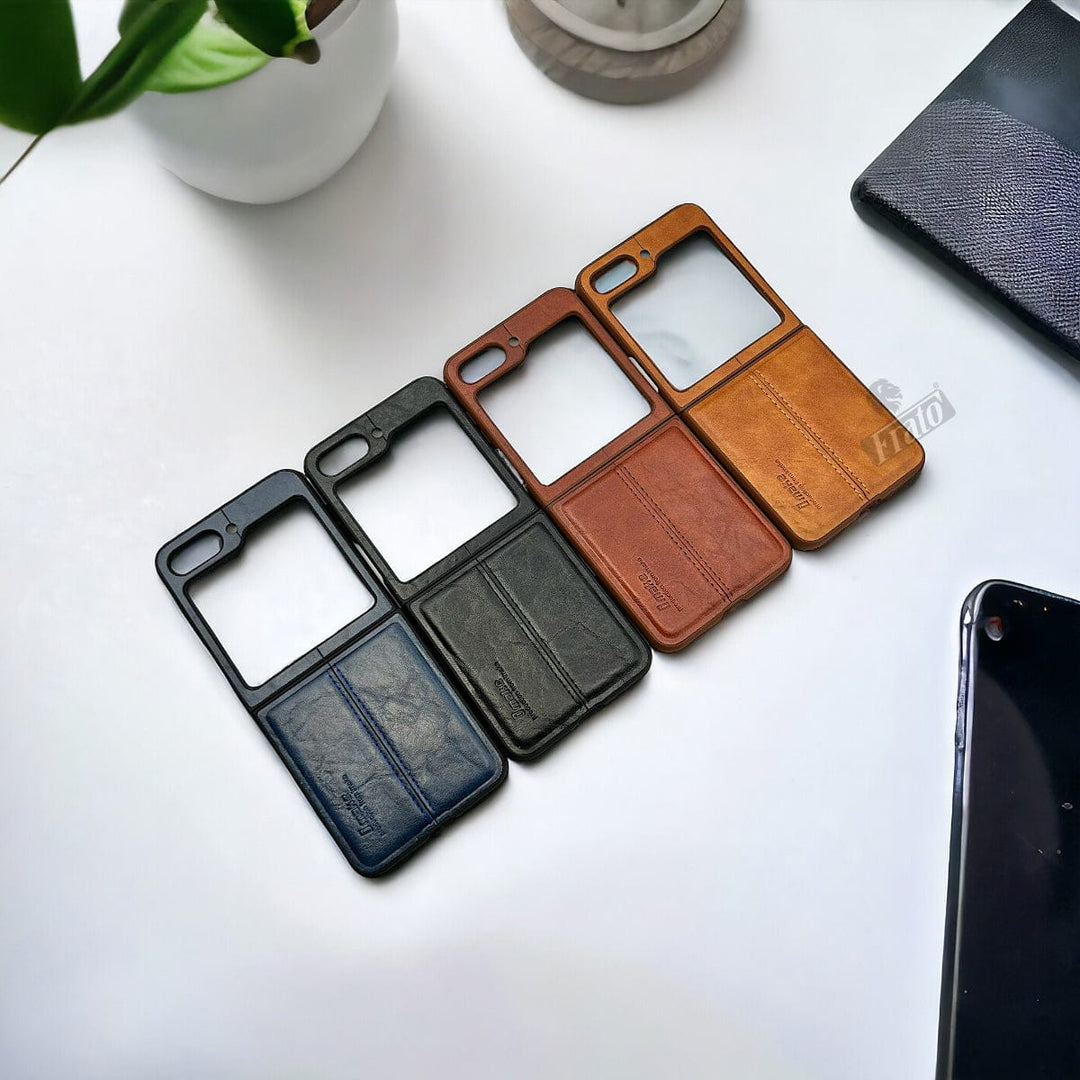 FRATO Flip 5 Collection Samsung Galaxy Z Flip 5 PU Leather Stitched Case With Inside Velvet Cover