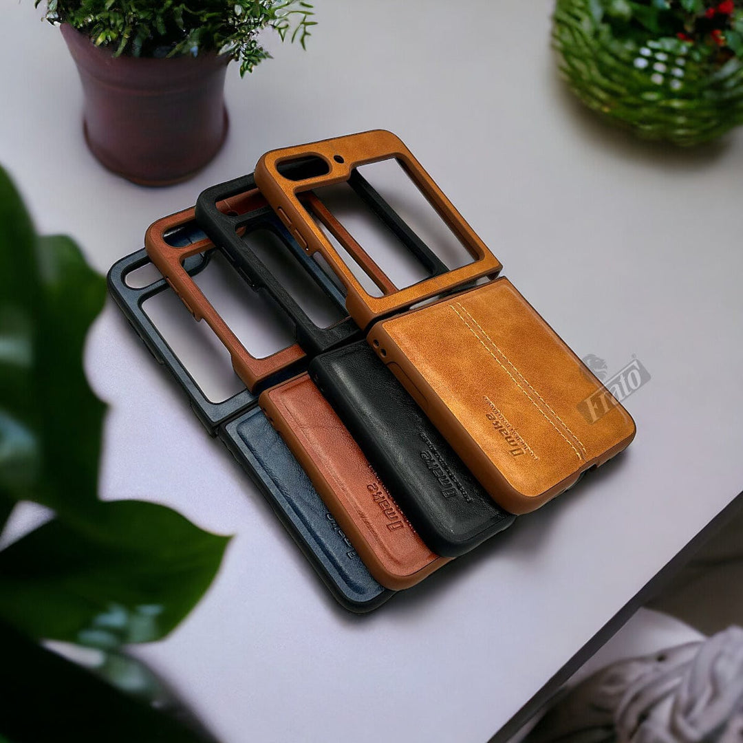 FRATO Flip 5 Collection Samsung Galaxy Z Flip 5 PU Leather Stitched Case With Inside Velvet Cover