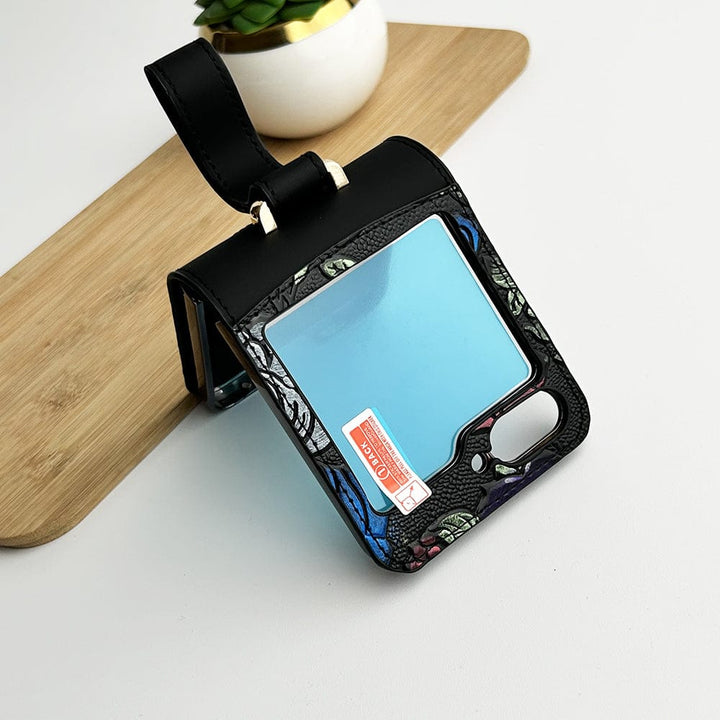 FRATO Flip 6 Collection Black Samsung Galaxy Z Flip 6 3D Flower Design Cover With Front Screen Protection Glass