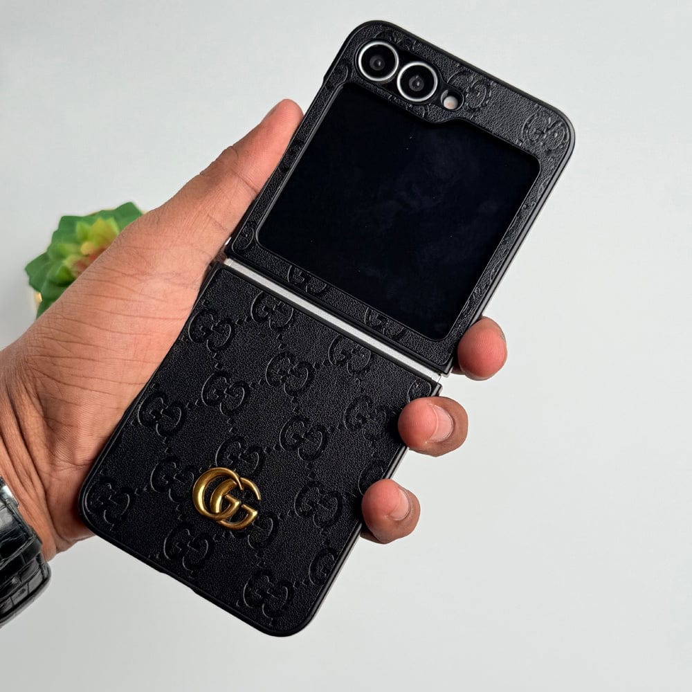 Frato Flip 6 Collection Black Samsung Galaxy Z Flip 6 Luxury GG Fashion Leather Brand Case Cover