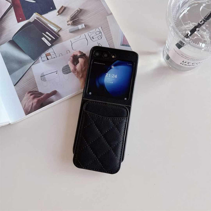 FRATO Flip 6 Collection Black Samsung Galaxy Z Flip 6 Magsafe Case Luxury CC Leather Magnetic Wireless Charging Card Wallet Case