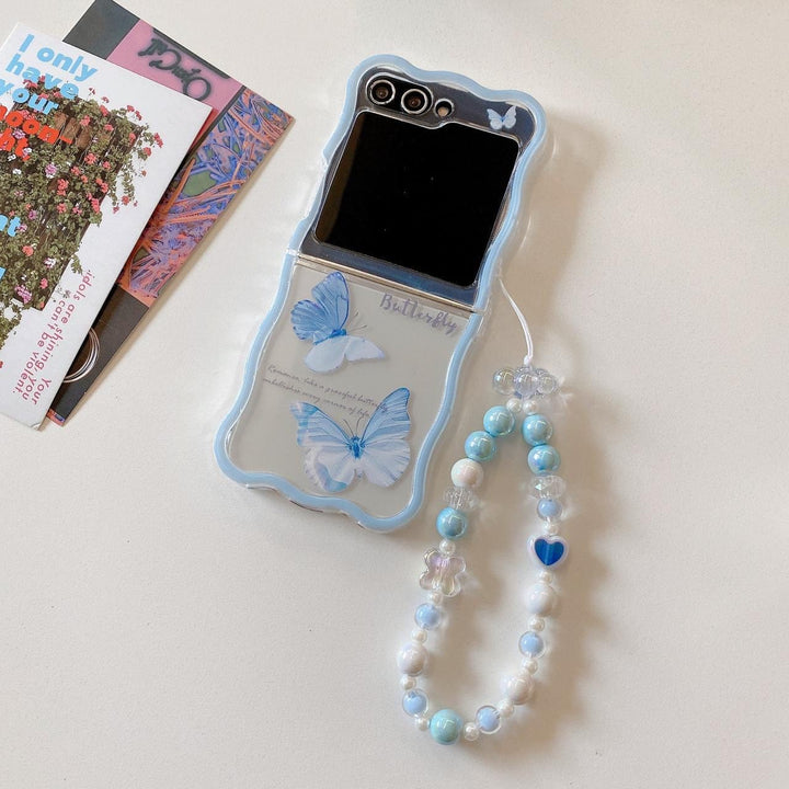 FRATO Flip 6 Collection Blue Butterfly Samsung Galaxy Z Flip 6 Butterfly Beauty Wave Bracelet Strap Holder Case