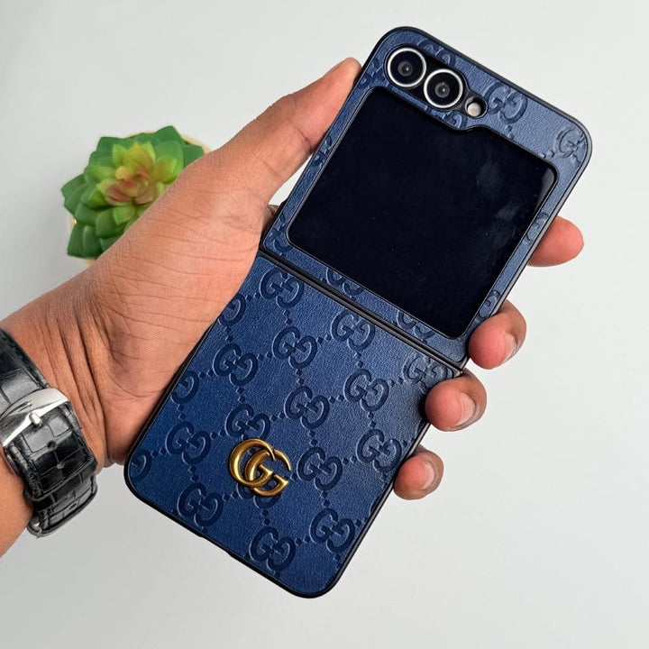 Frato Flip 6 Collection Blue Samsung Galaxy Z Flip 6 Luxury GG Fashion Leather Brand Case Cover