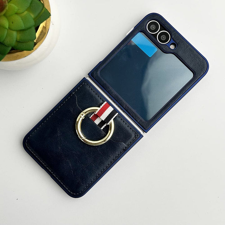 FRATO Flip 6 Collection Blue Samsung Galaxy Z Flip 6 PU Leather Card Holder Loop Front Screen Protector Case Cover