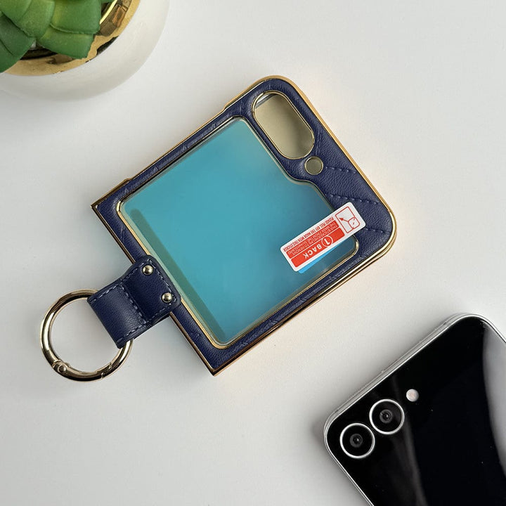 FRATO Flip 6 Collection Blue Samsung Galaxy Z Flip 6 PU Leather Puff Design Front Glass Case With Sling