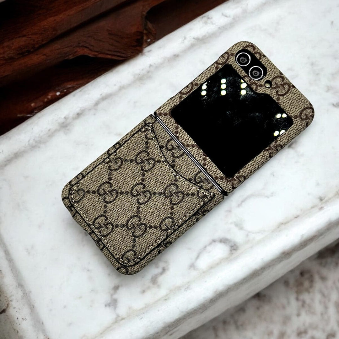 FRATO Flip 6 Collection Brown Pattern Samsung Galaxy Z Flip 6 GG Design Card Holder Leather Case Cover