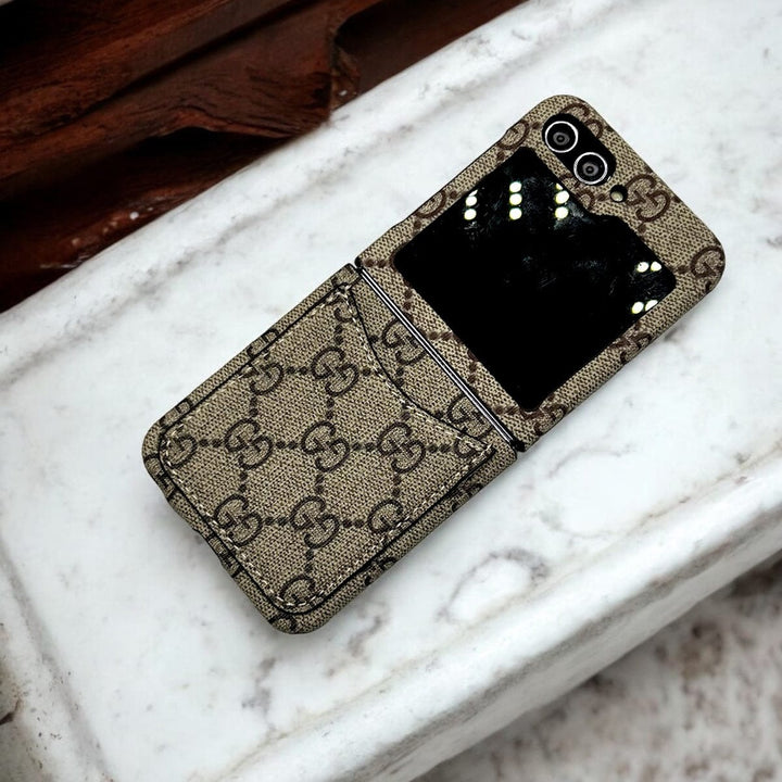 FRATO Flip 6 Collection Brown Pattern Samsung Galaxy Z Flip 6 GG Design Card Holder Leather Case Cover