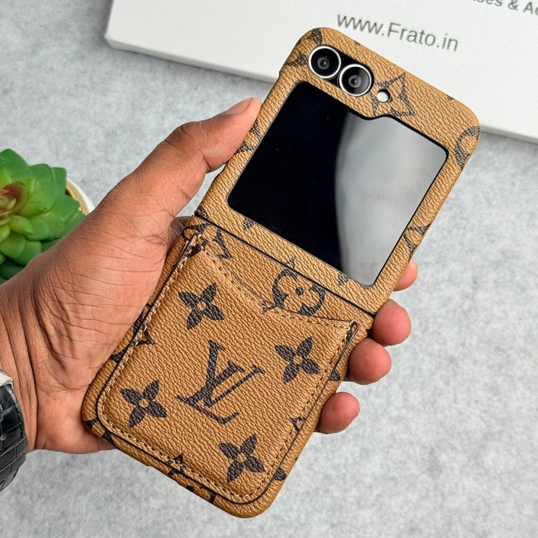 FRATO Flip 6 Collection Design 3 Samsung Galaxy Z Flip 6 Premium Luxury Brand Leather Card Holder Case Cover
