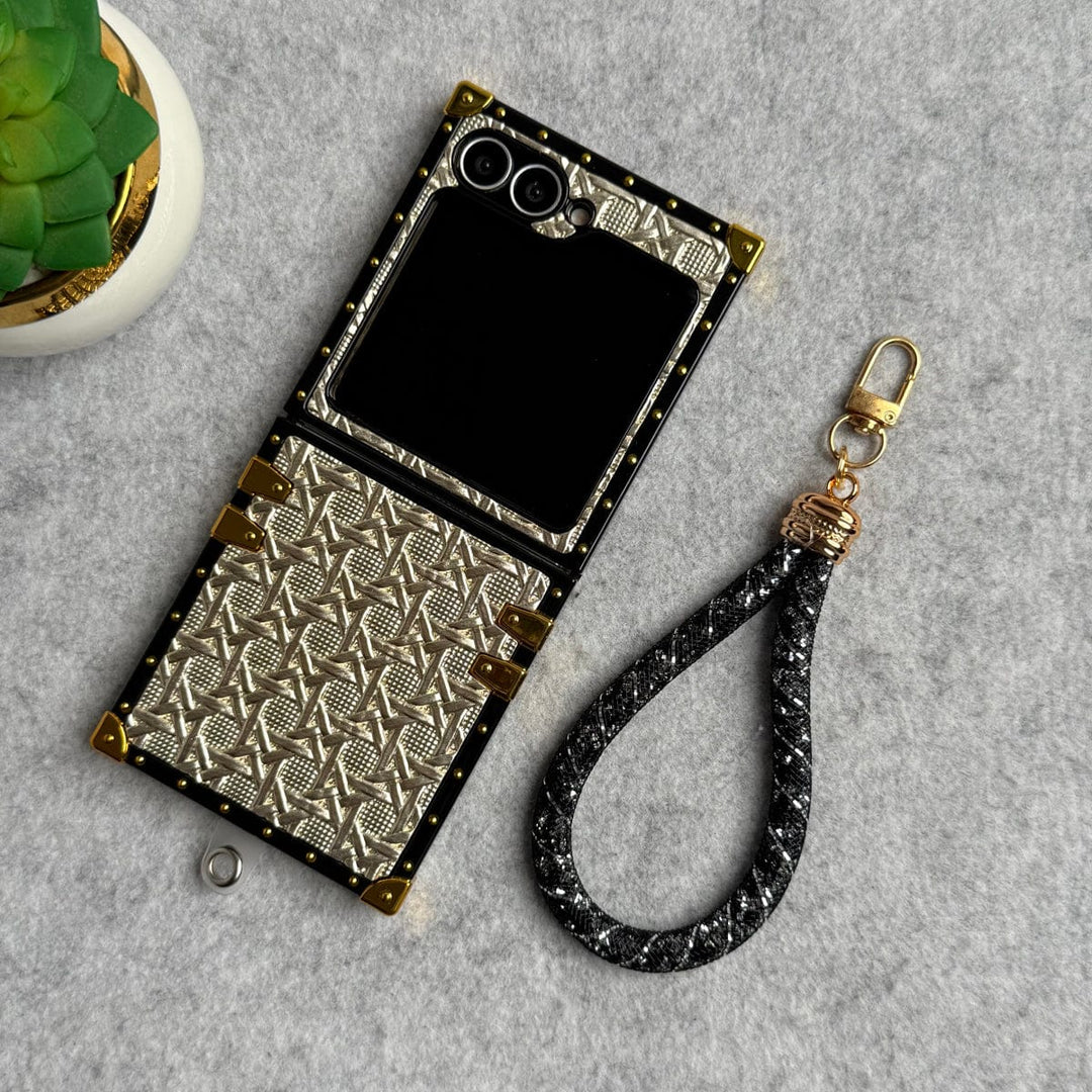 FRATO Flip 6 Collection Golden Samsung Galaxy Z Flip 6 Pattern Trunk Case Cover With Wrist Holder